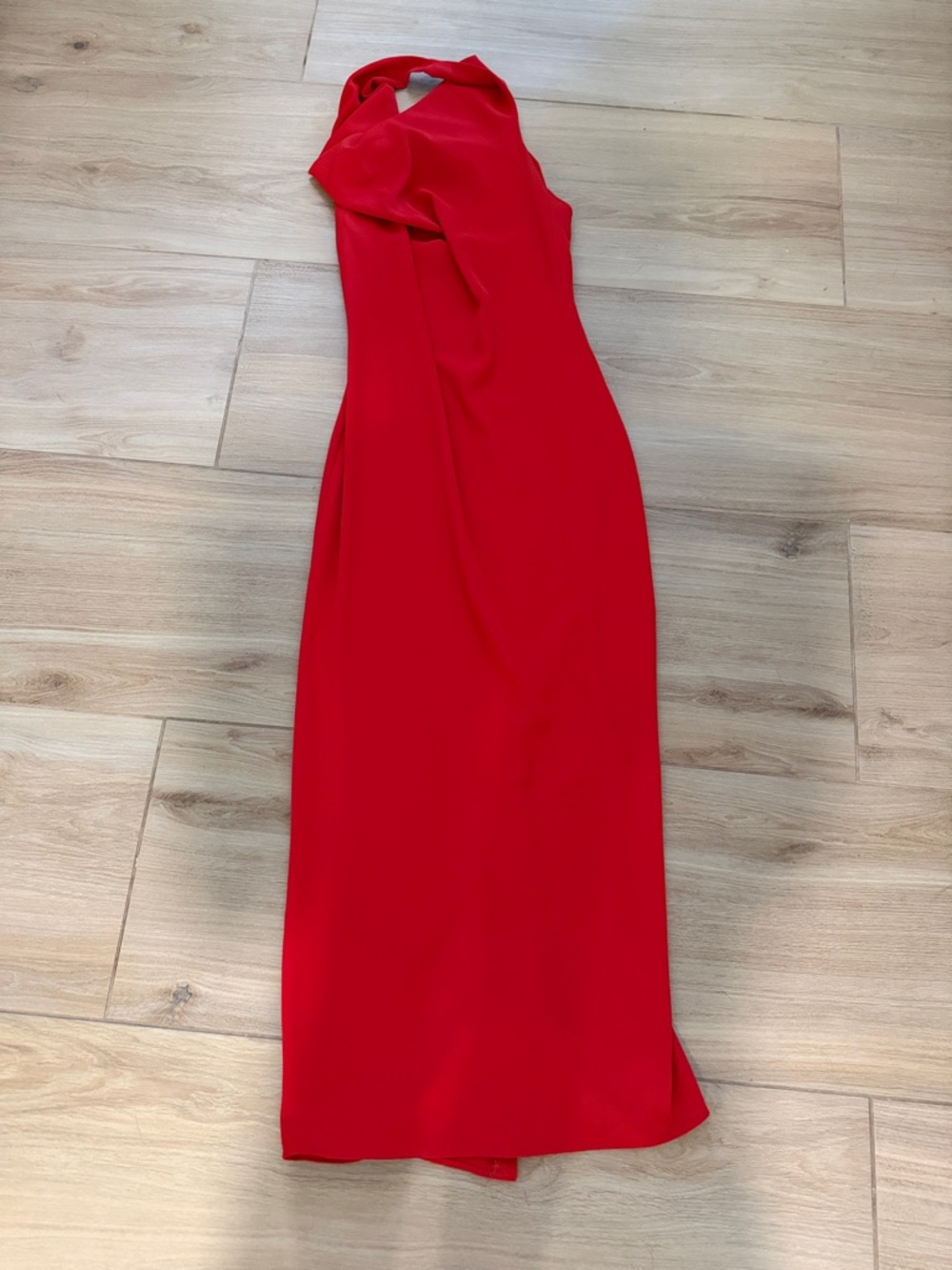 Zara Red Halter Maxi Dress with Twist Neck